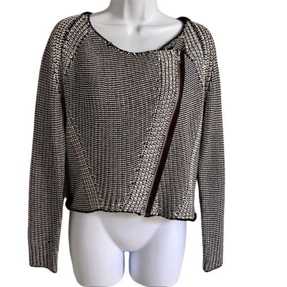 FunSport Black and White Sweater with Zipper Across Front Womens Medium - Picture 2 of 9